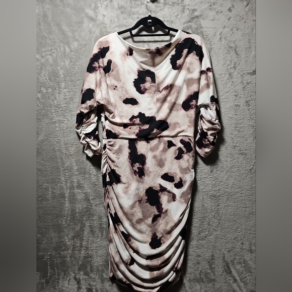 Jennifer Lopez Midi Dress Medium Ruched Cinched Waist Party Cocktail Blouson - Picture 2 of 7